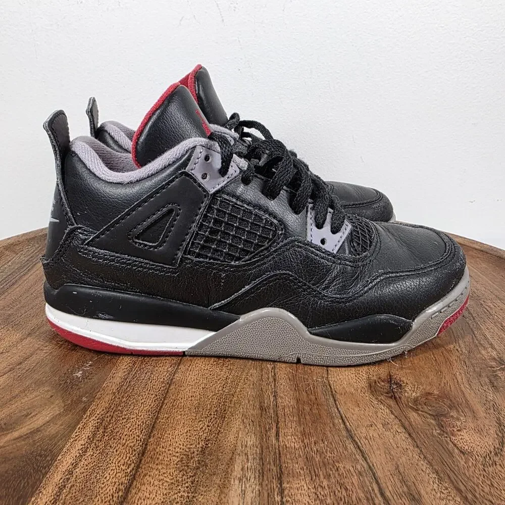 Nike Air Jordan 4 Retro Reimagined Ps Bred Kids Black Size 13.5 Shoes BQ7669-006